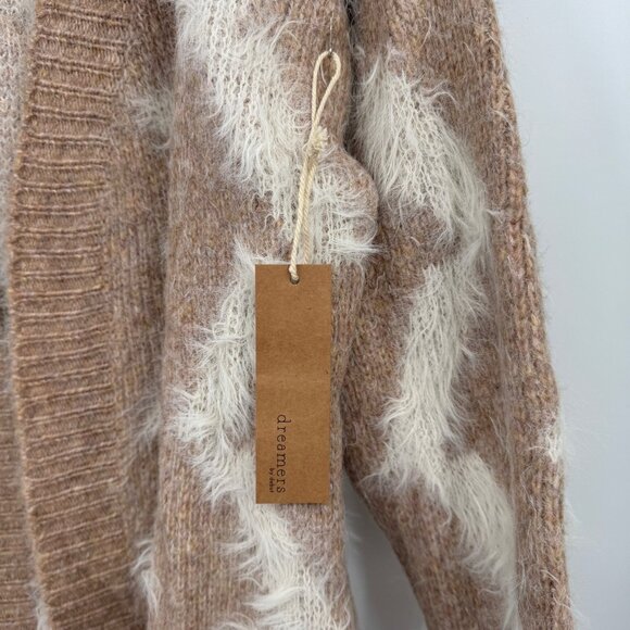 Dreamers neutral open cardigan tan white eyelash mohair look sweater woman’s siz - Picture 2 of 9